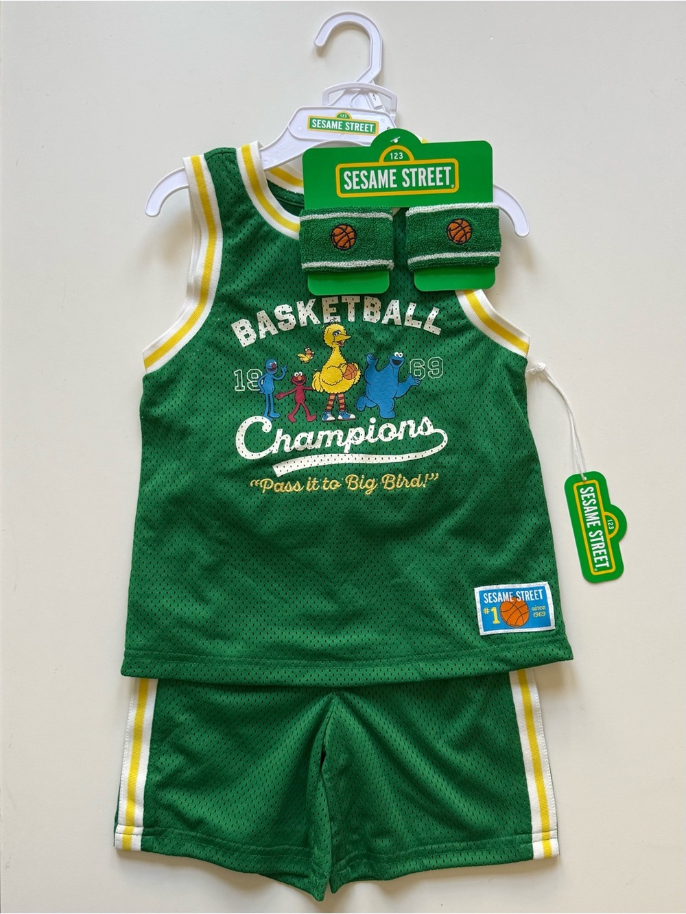 Sesame Street Boys Green Basketball Champions Mesh Athletic Tank & Shorts Set 4T